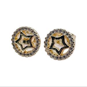 18k Gold Filled Star Inside a Circle of Zirconia Stud Earrings
